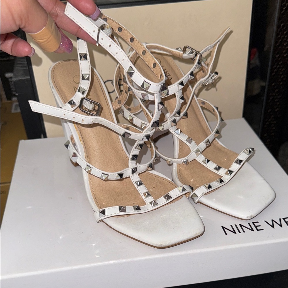 White Studded Women's Heels